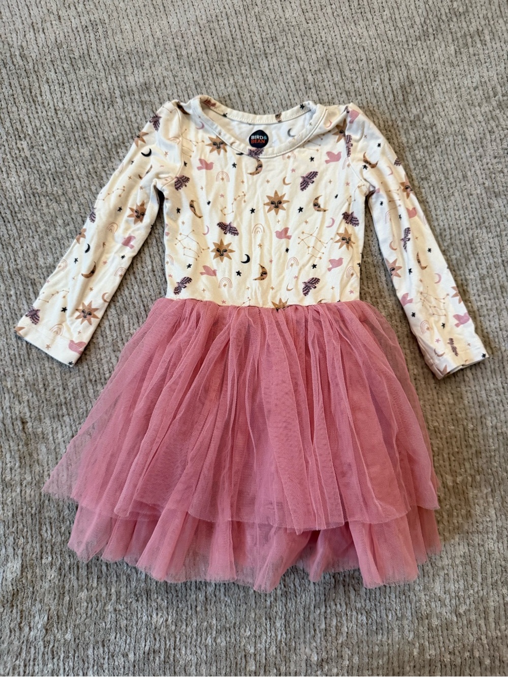 Bird & Bean 12-18M Celestial Tulle Dress Sun Moon Stars Pink